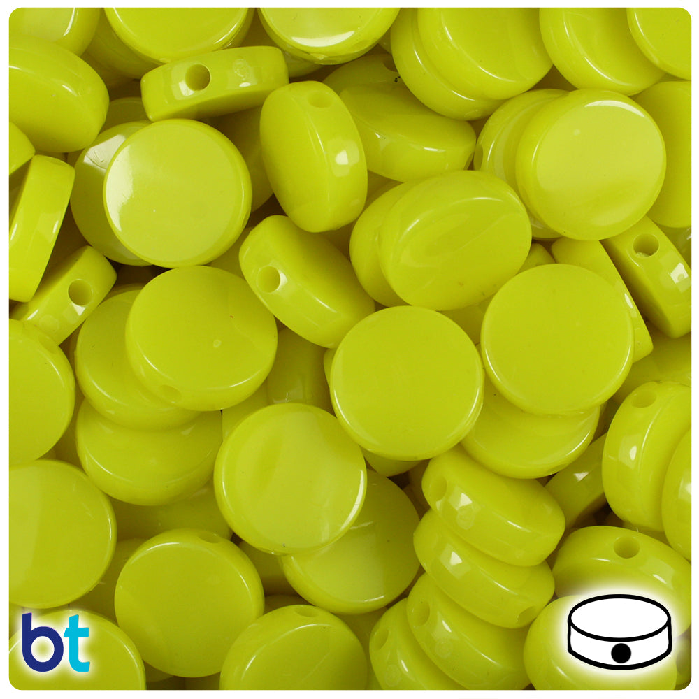 Lemon Neon Bright 13mm Coin Plastic Beads (150pcs)