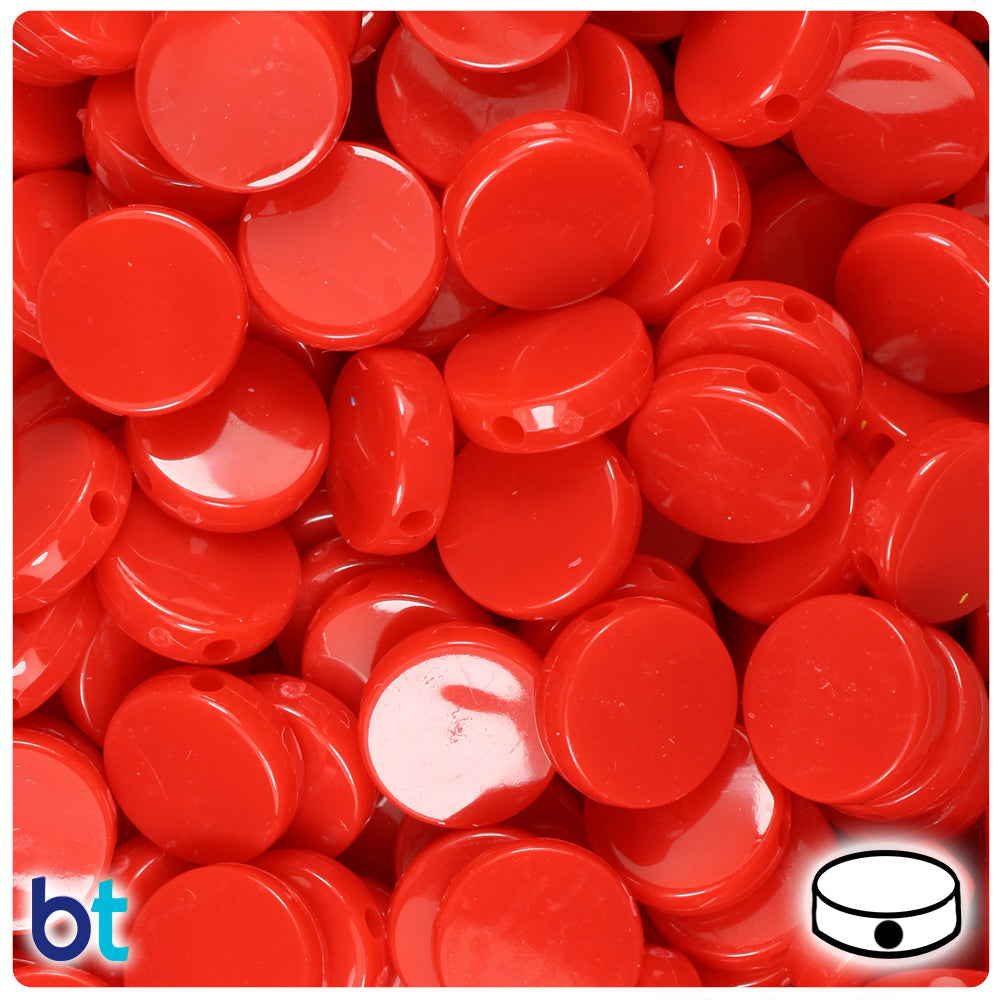 Bright Red Opaque 13mm Coin Plastic Beads (150pcs)