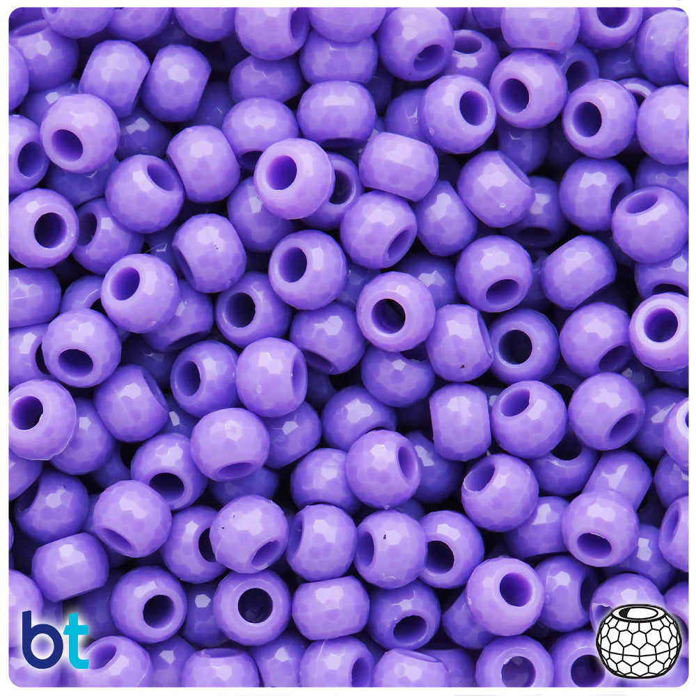 Lilac Opaque 9mm Faceted Barrel Pony Beads (100pcs)