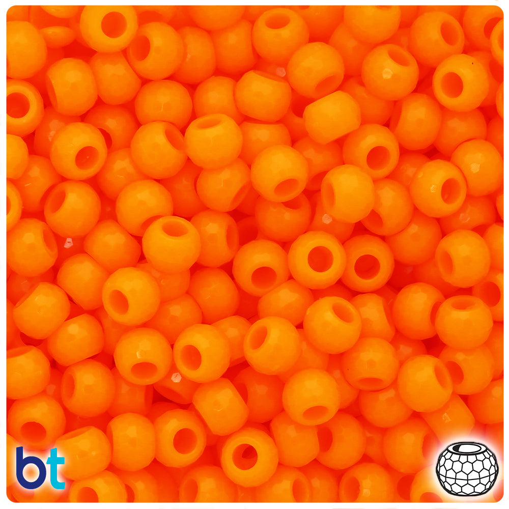 Orange Opaque 9mm Faceted Barrel Pony Beads (100pcs)
