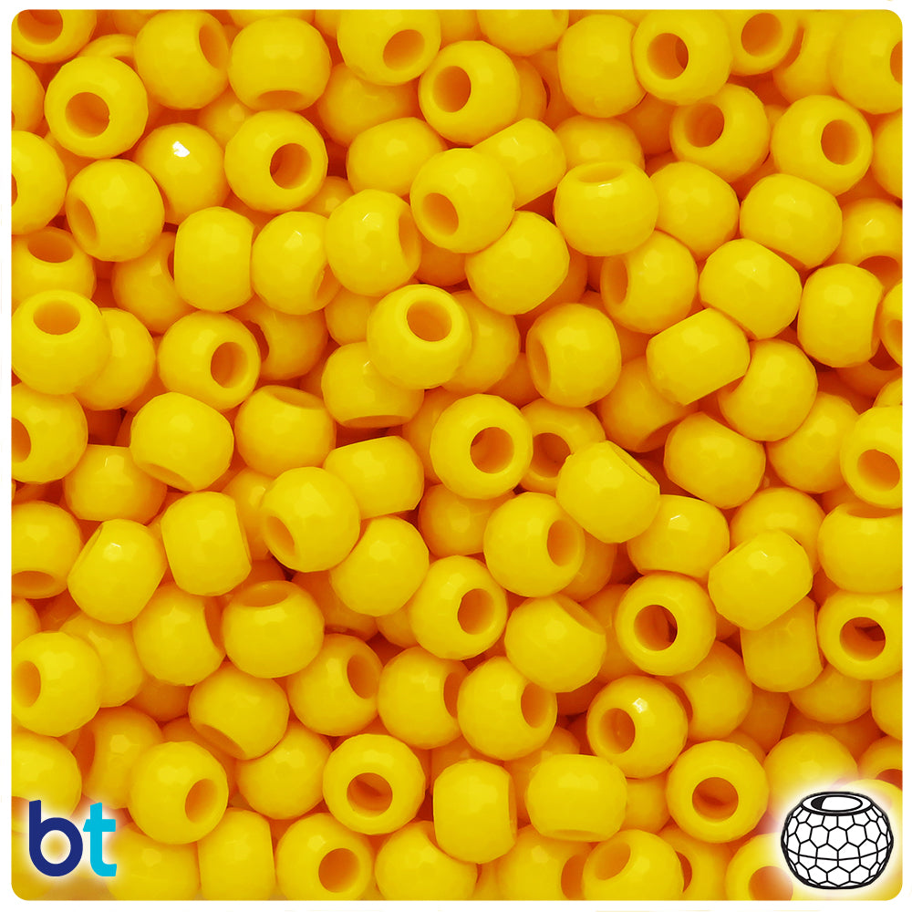 Bright Yellow Opaque 9mm Faceted Barrel Pony Beads (100pcs)