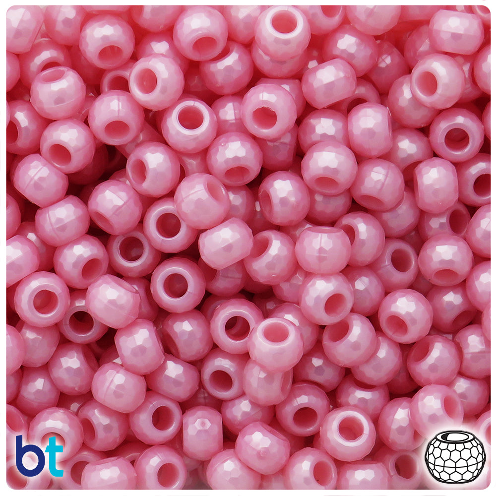 Light Pink Pearl 9mm Faceted Barrel Pony Beads (100pcs)