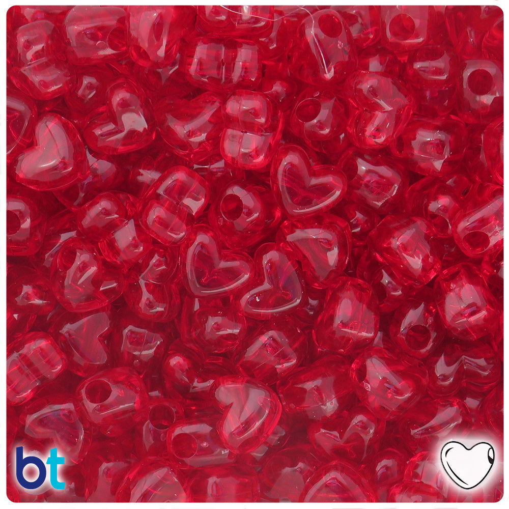 Dark Ruby Transparent 12mm Heart (HH) Pony Beads (250pcs)