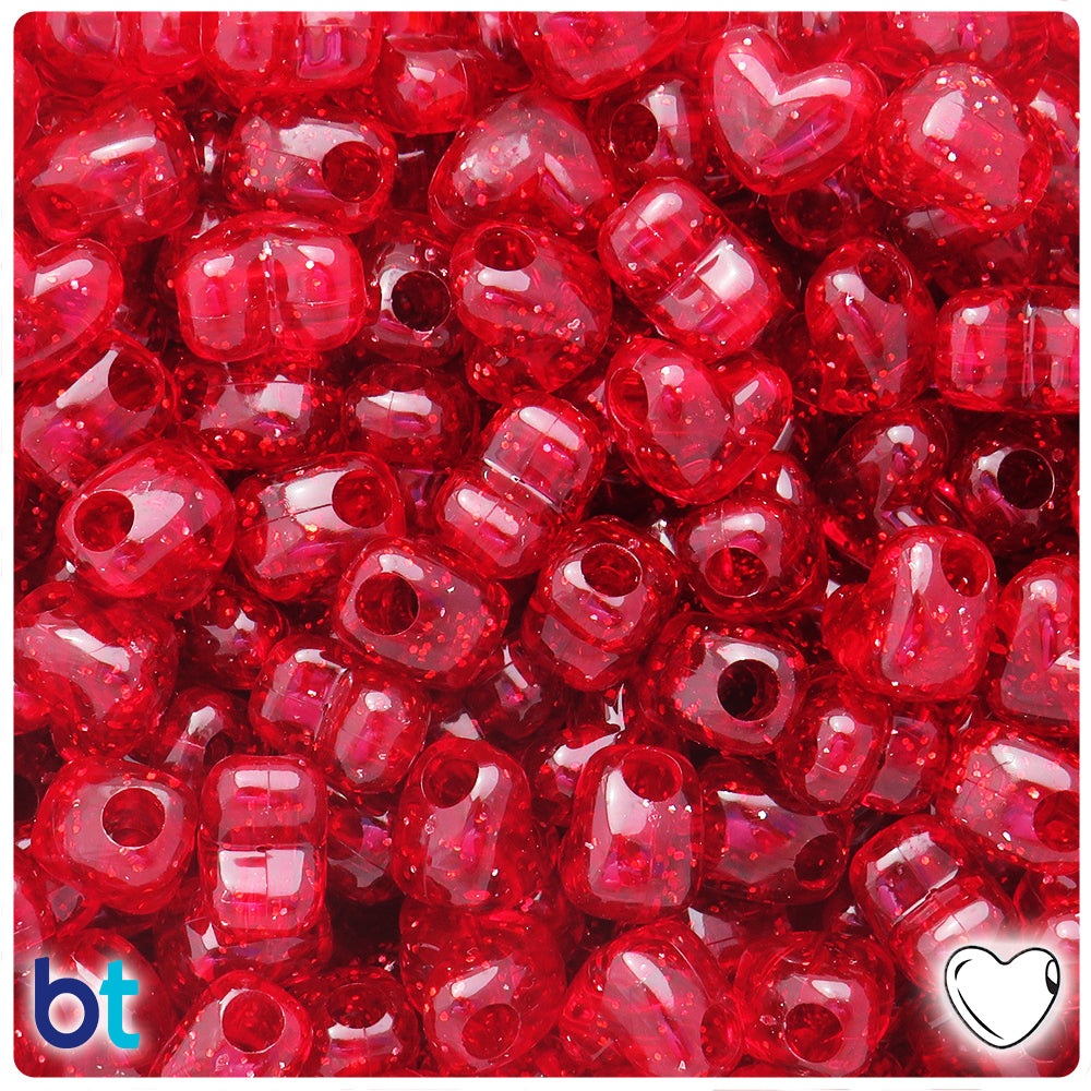 Dark Ruby Sparkle 12mm Heart (HH) Pony Beads (50pcs)
