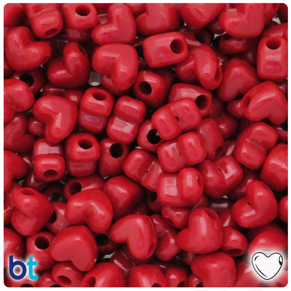 Red Opaque 12mm Heart (HH) Pony Beads (50pcs)