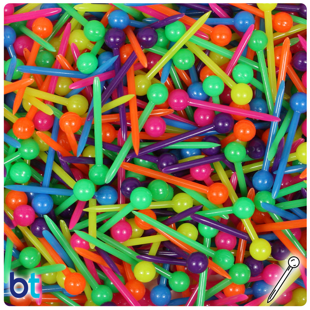 Neon Bright Mix 25mm Ornapik Plastic Craft Pins (2oz)