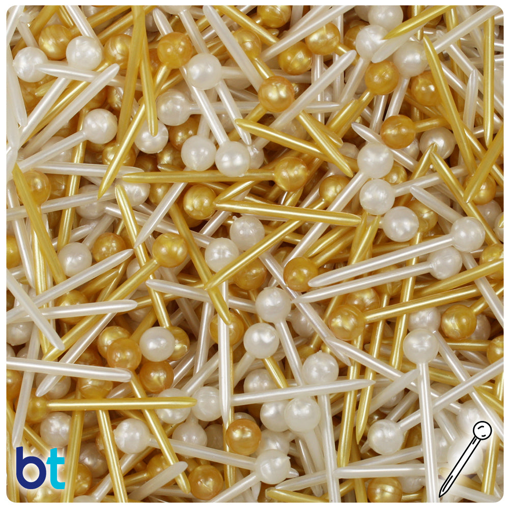 Gold & Bridal Pearl 25mm Ornapik Plastic Craft Pins (2oz)