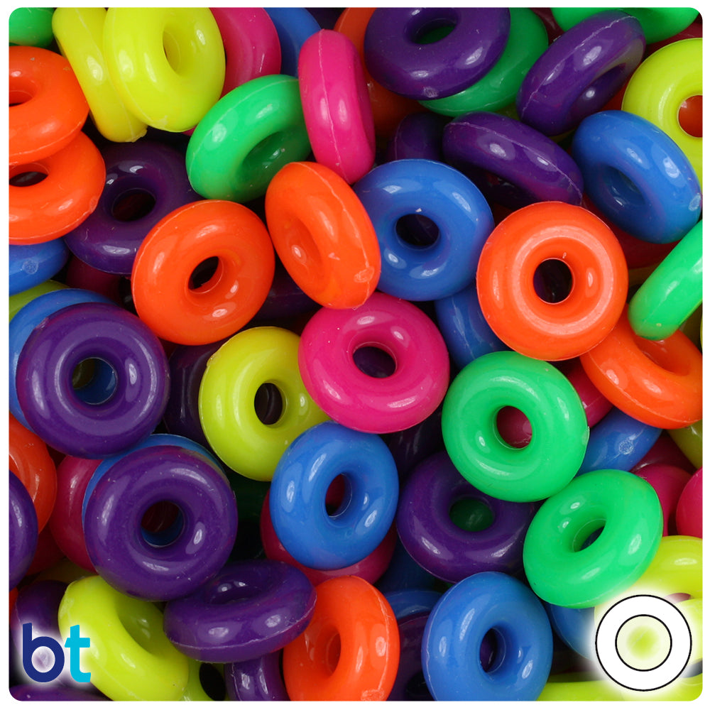 Neon Bright Mix 14mm Plastic Rings (100pcs)