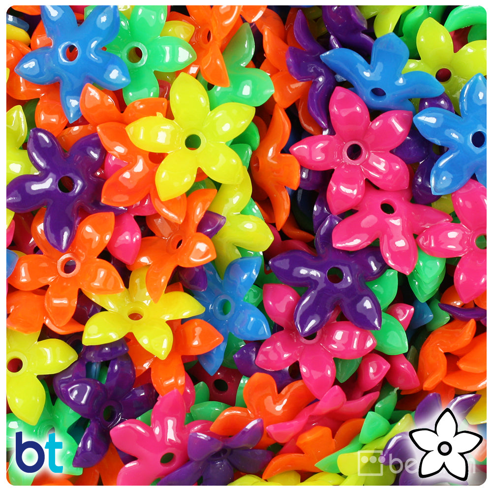 Neon Bright Mix 18mm Plastic Star Flowers (144pcs)