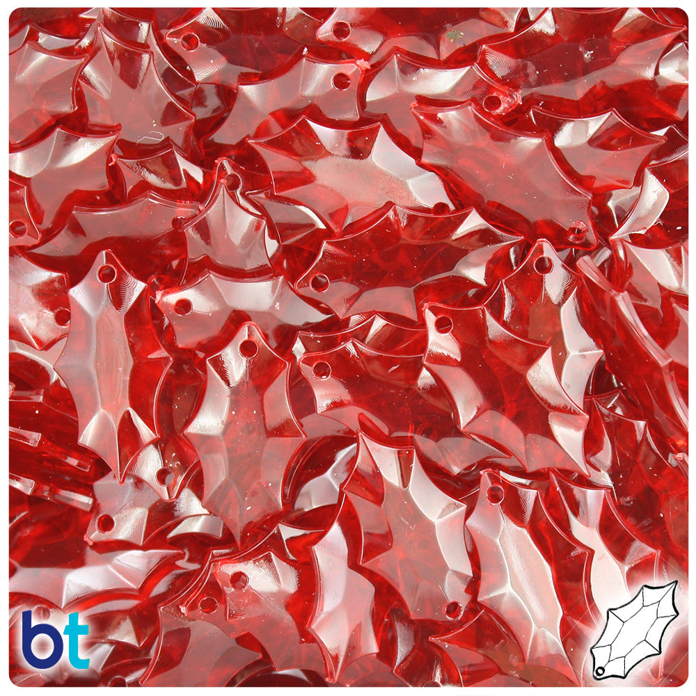 Dark Ruby Transparent 23mm Plastic Holly Leaves (100pcs)
