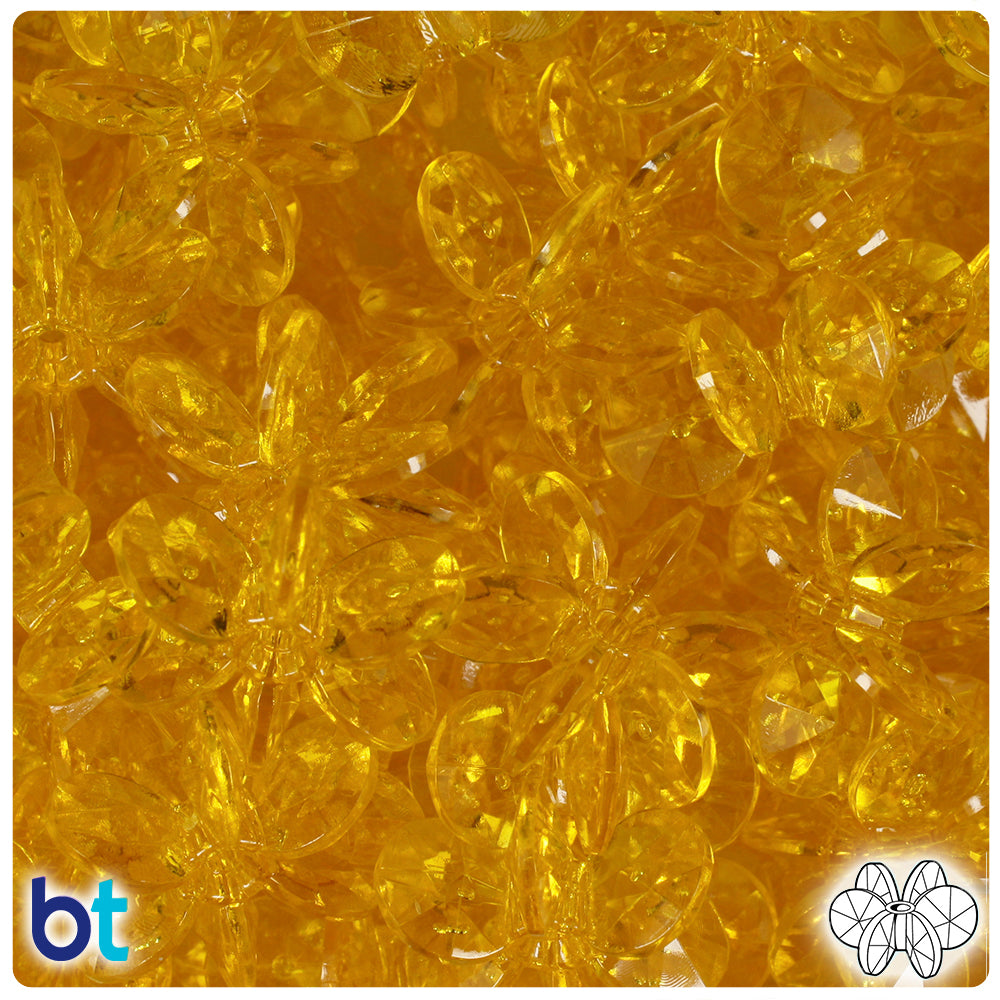 Dark Yellow Transparent 25mm SunBurst Plastic Beads (80pcs)