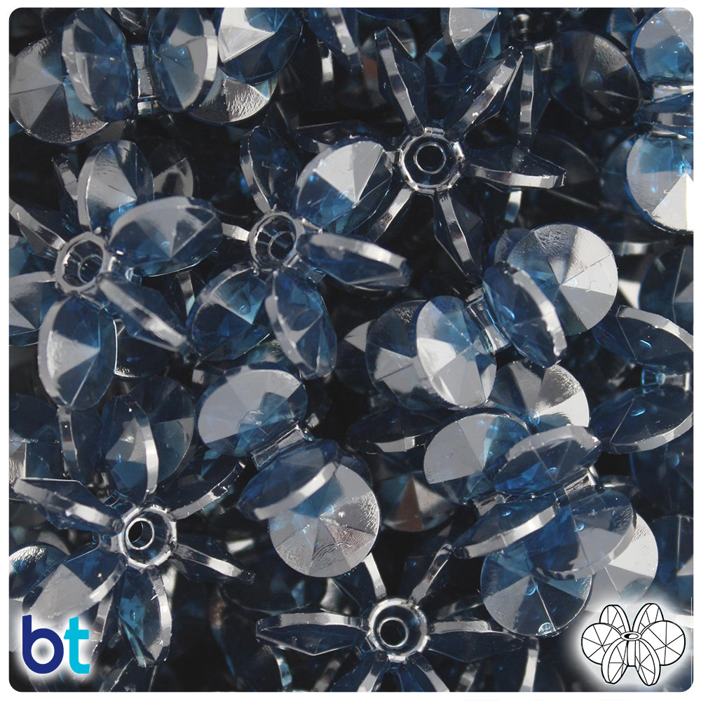 Montana Blue Transparent 25mm SunBurst Plastic Beads (80pcs)