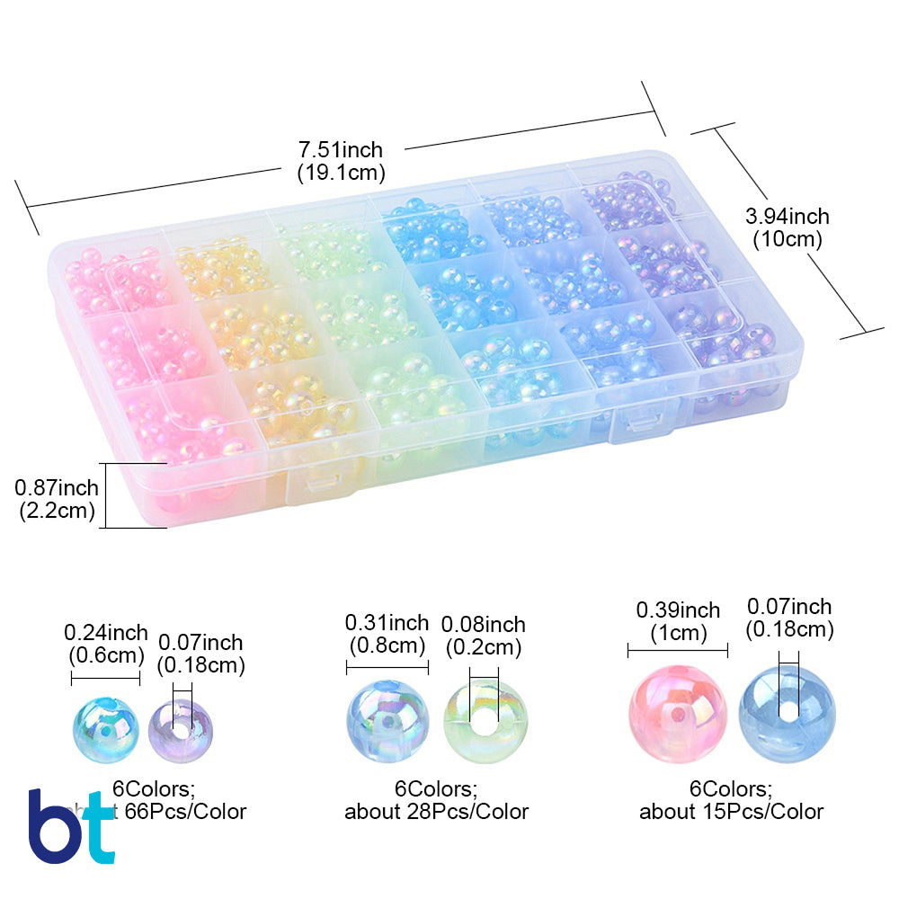 Transparent AB 6-10mm Round Plastic Beads (Box/6 Colors)