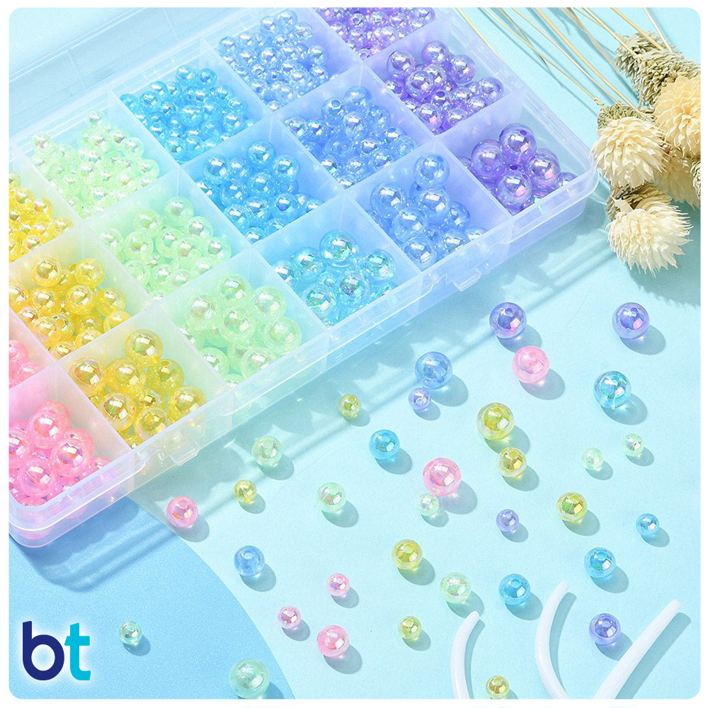 Transparent AB 6-10mm Round Plastic Beads (Box/6 Colors)