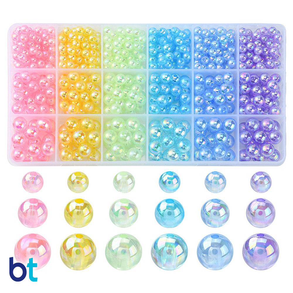 Transparent AB 6-10mm Round Plastic Beads (Box/6 Colors)