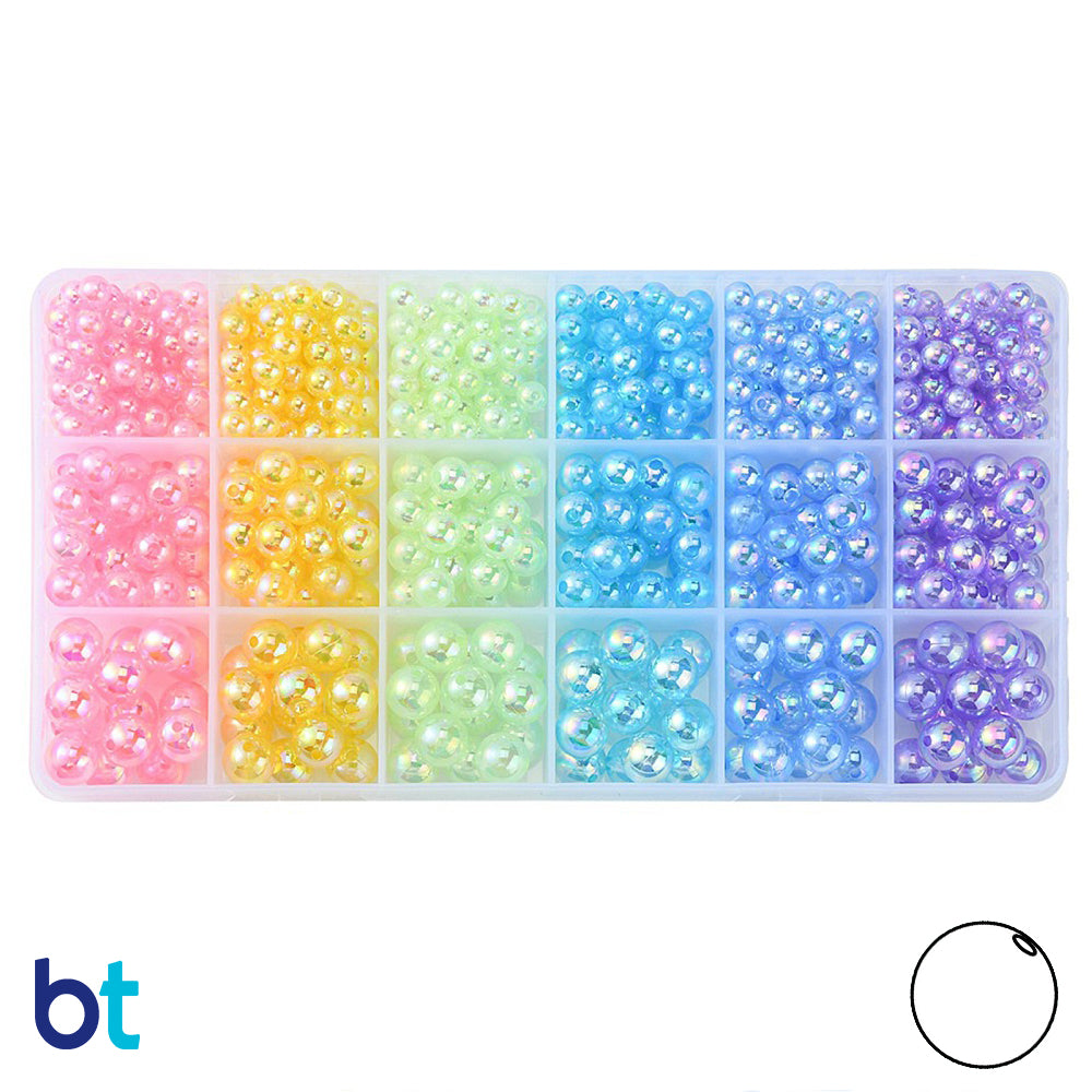 Transparent AB 6-10mm Round Plastic Beads (Box/6 Colors)