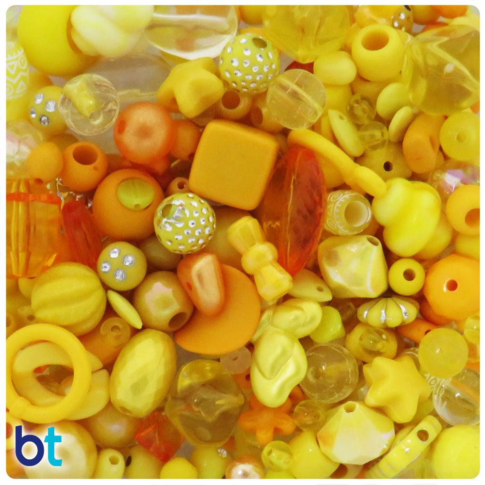 Yellow Shades Mixed Shapes Plastic Beads (Box/3.5oz)