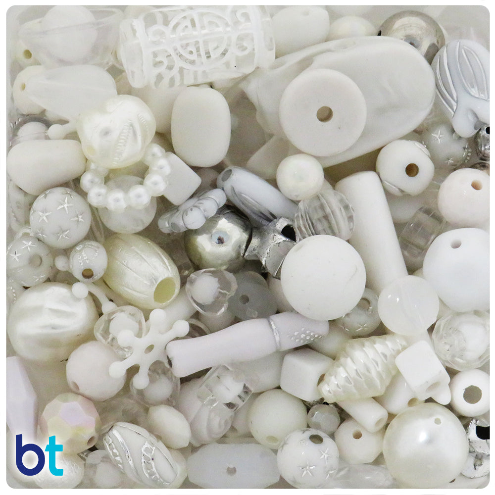 White Shades Mixed Shapes Plastic Beads (Box/3.5oz)