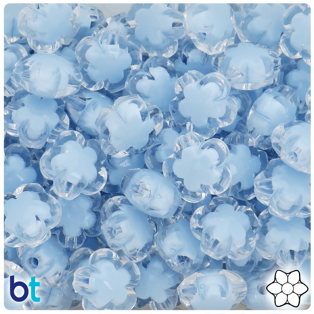 Clear Transparent 18mm Flower Plastic Beads - Blue Core Bead (25pcs)