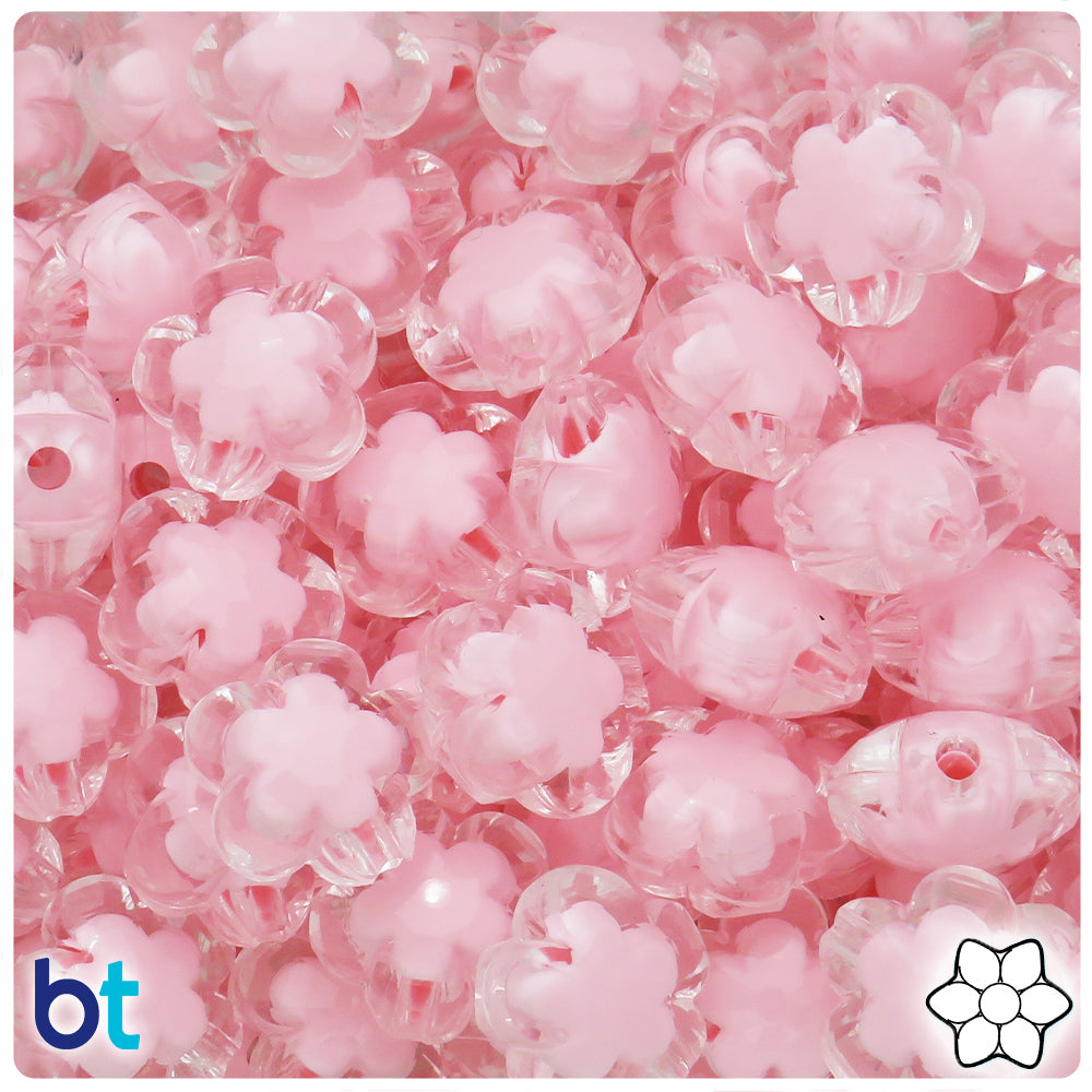 Clear Transparent 18mm Flower Plastic Beads - Light Pink Core Bead (25pcs)