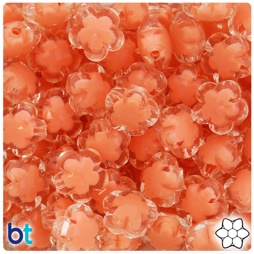Clear Transparent 18mm Flower Plastic Beads - Orange Core Bead (25pcs)