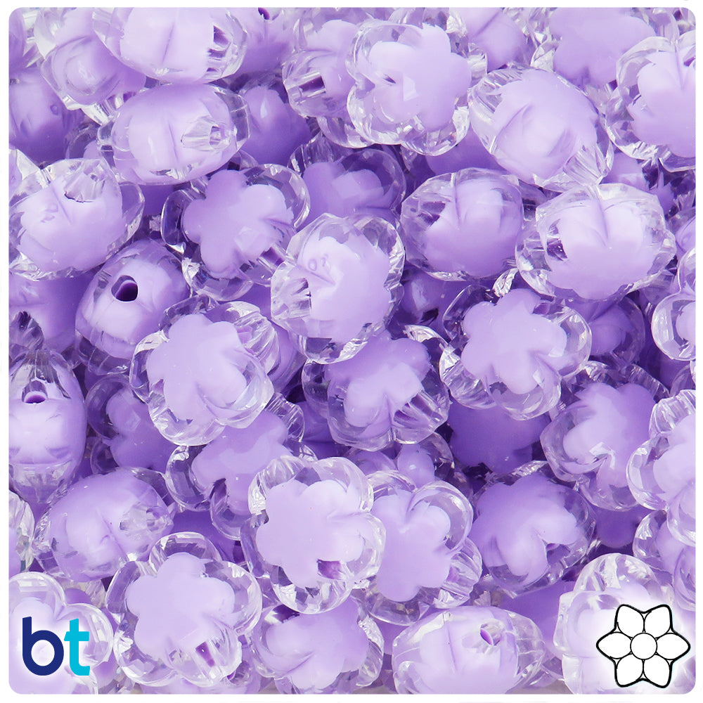 Clear Transparent 18mm Flower Plastic Beads - Purple Core Bead (25pcs)