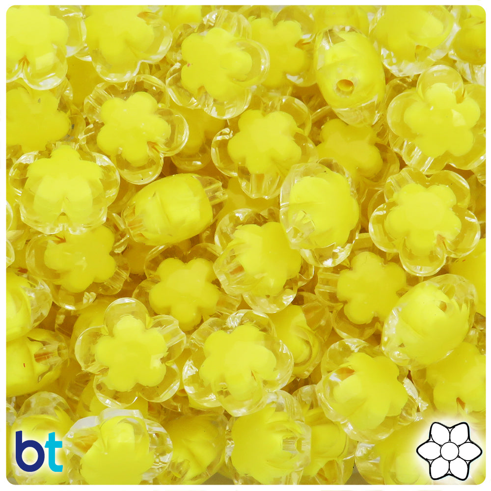 Clear Transparent 18mm Flower Plastic Beads - Yellow Core Bead (25pcs)