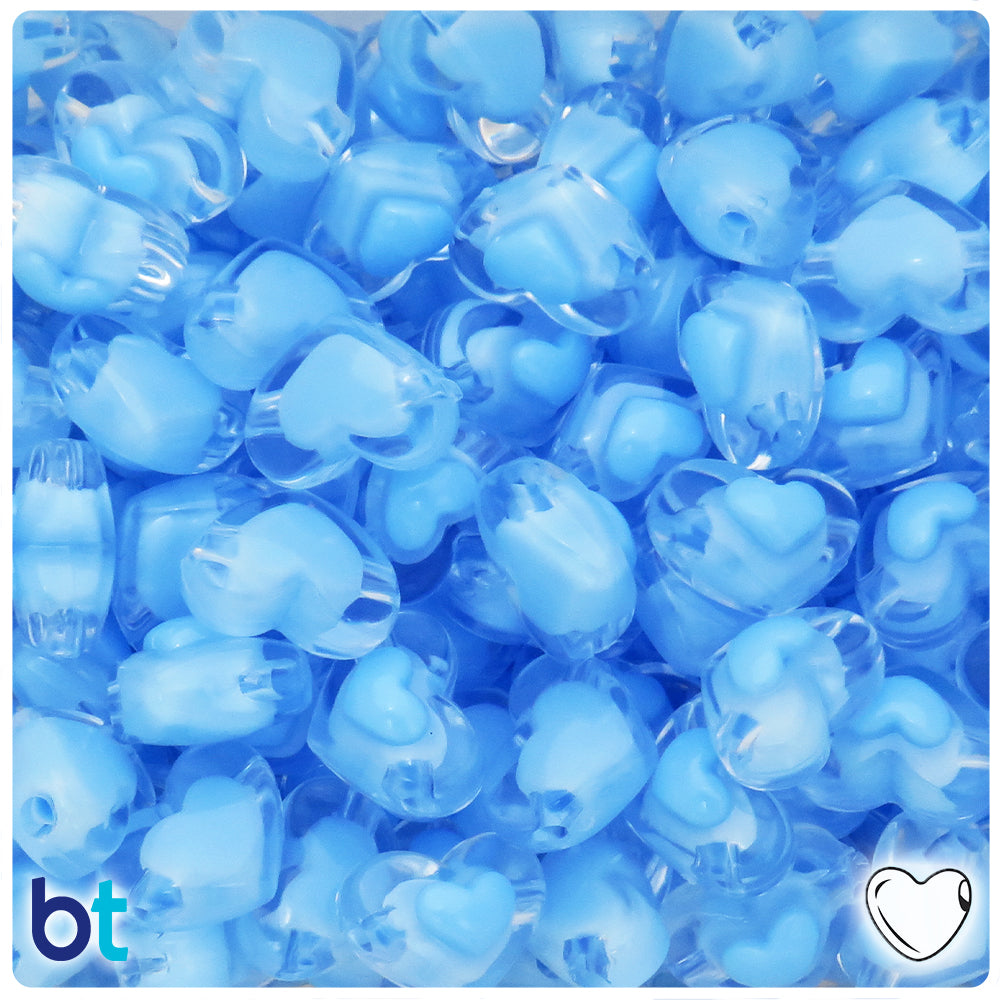 Clear Transparent 17mm Heart Plastic Beads - Blue Core Bead (40pcs)