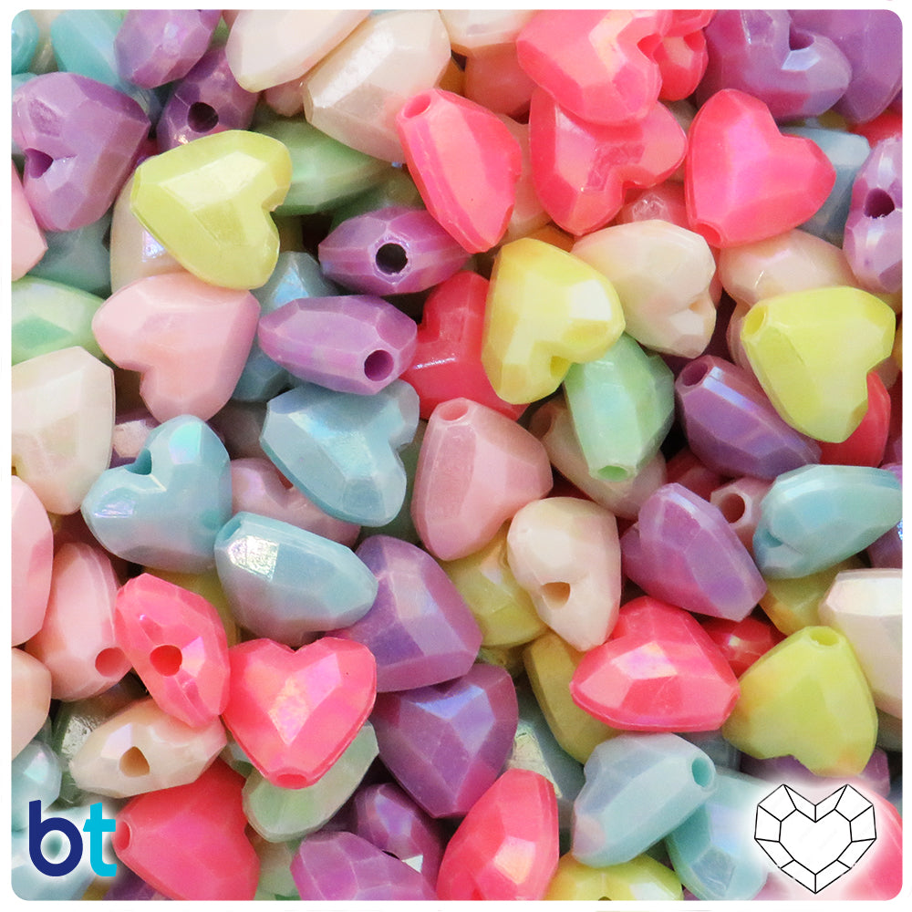 Mixed Opaque AB 13mm Faceted Heart Plastic Beads (80pcs)