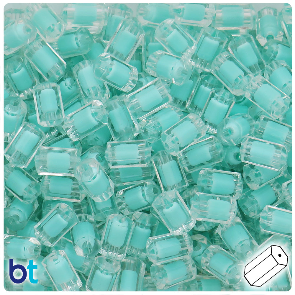 Clear Transparent 12mm Cylinder Plastic Beads - Green Core Bead (80pcs)