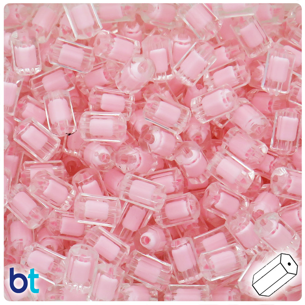 Clear Transparent 12mm Cylinder Plastic Beads - Light Pink Core Bead (80pcs)
