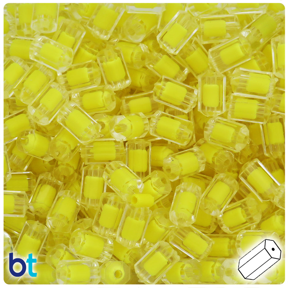 Clear Transparent 12mm Cylinder Plastic Beads - Yellow Core Bead (80pcs)