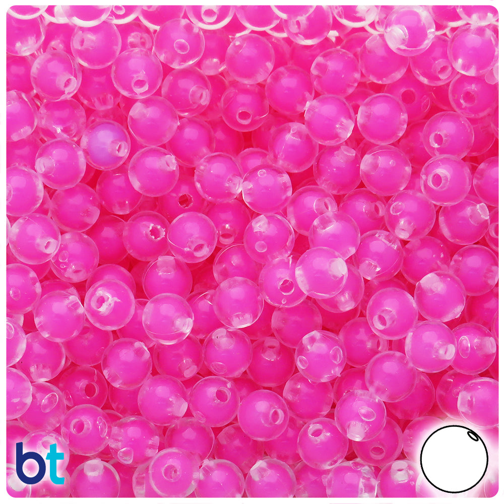 Clear Transparent 8mm Round Plastic Beads - Dark Pink Core Bead (200pcs)
