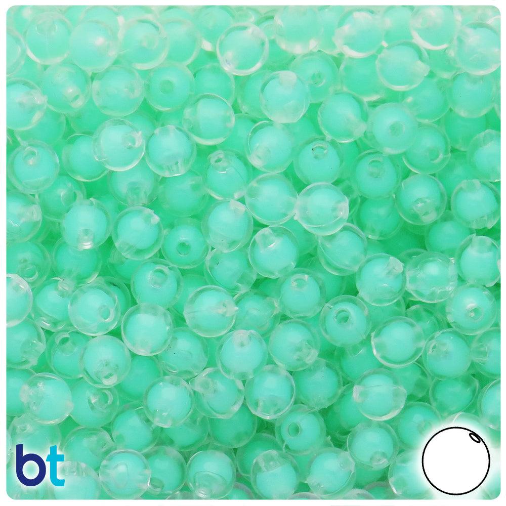 Clear Transparent 8mm Round Plastic Beads - Green Core Bead (200pcs)