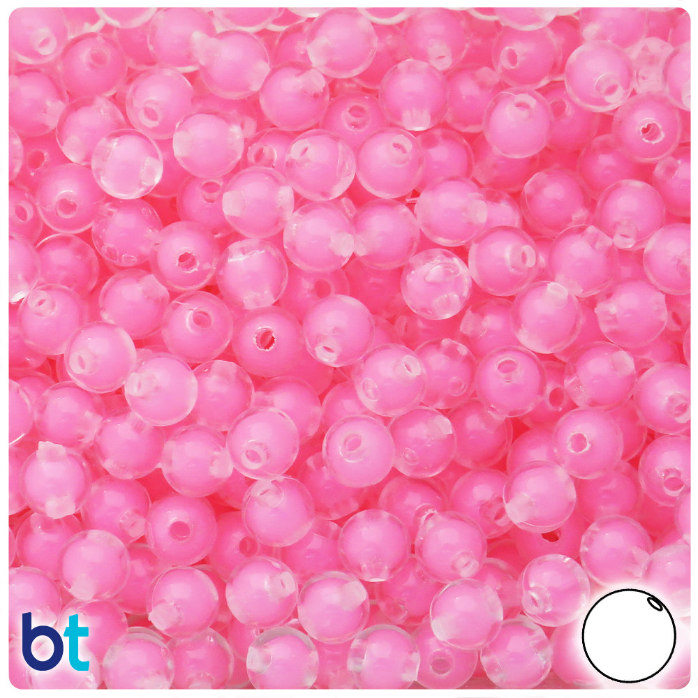 Clear Transparent 8mm Round Plastic Beads - Light Pink Core Bead (200pcs)