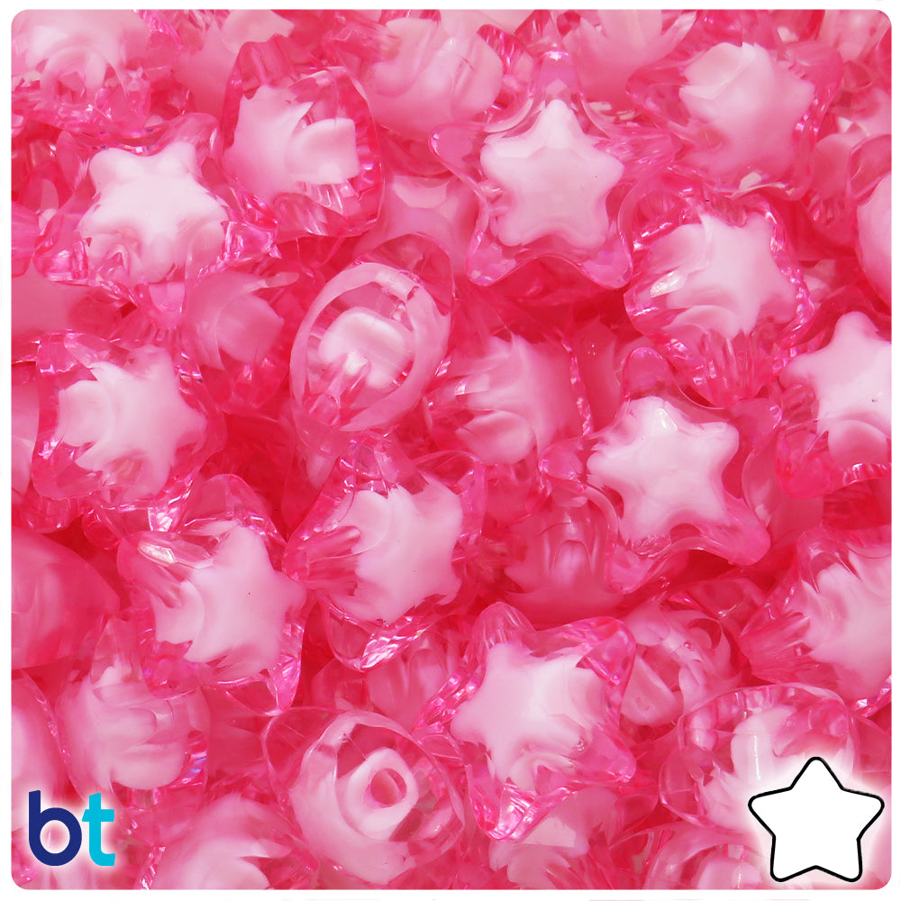 Light Pink Transparent 20mm Star Plastic Beads - White Core Bead (25pcs)