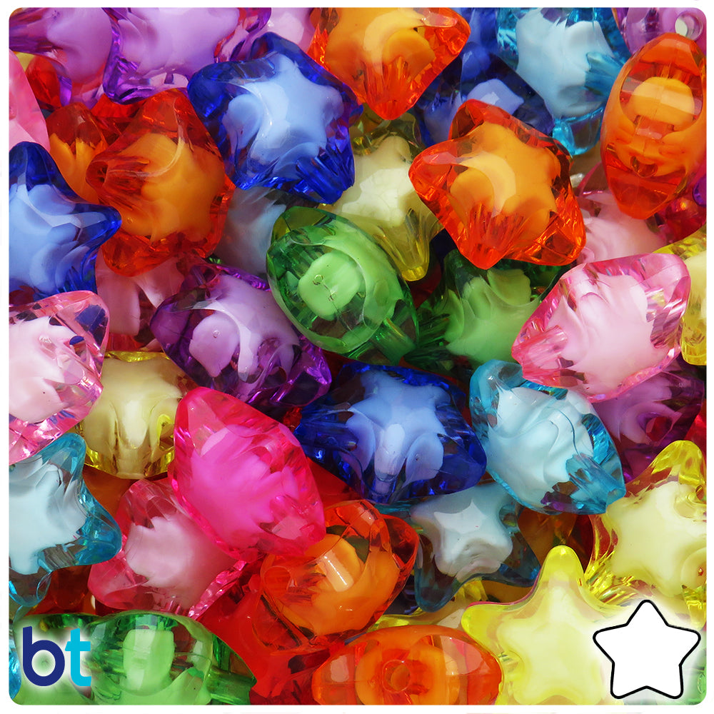 Mixed Transparent 20mm Star Plastic Beads - White Core Bead (25pcs)