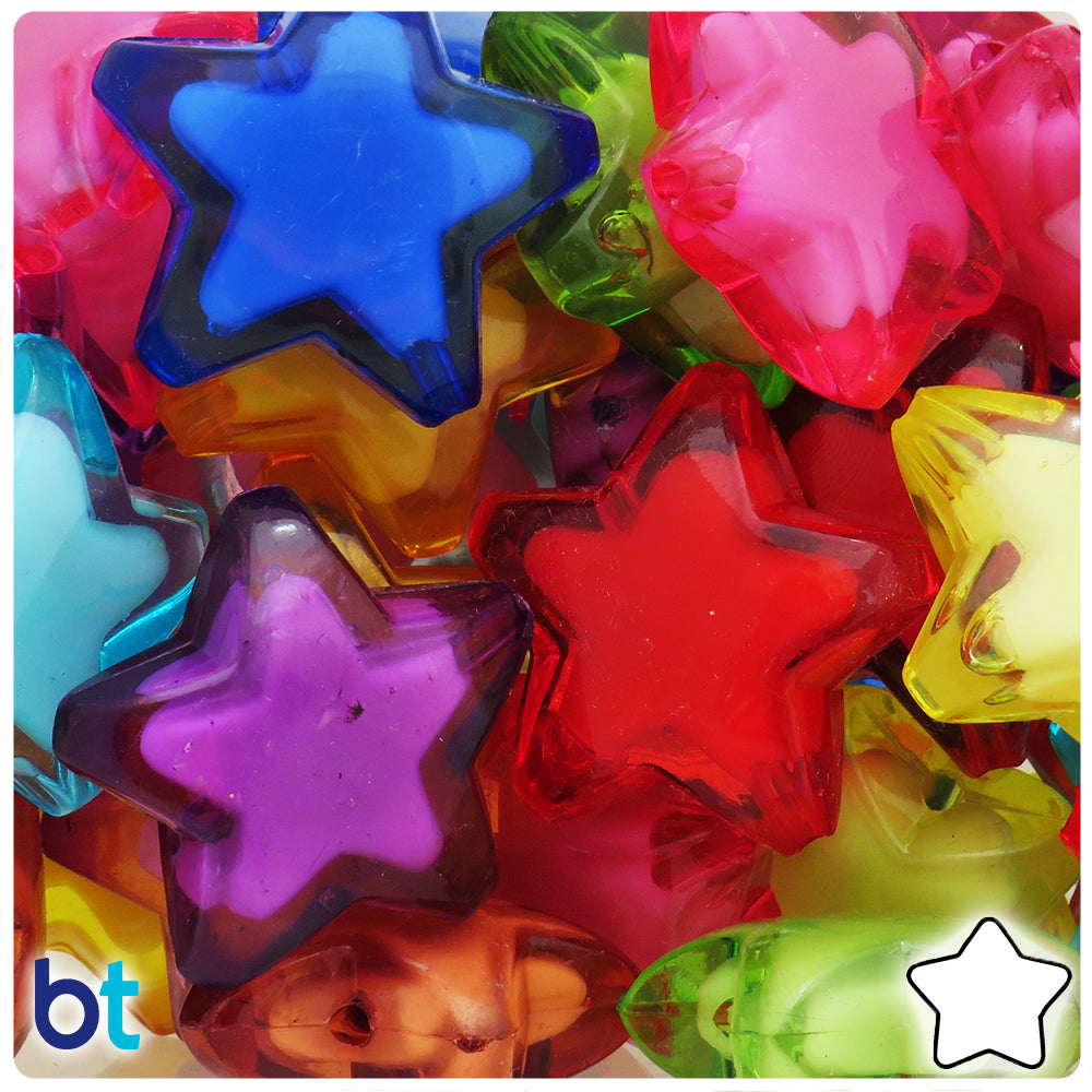 Mixed Transparent 34mm Star Plastic Beads - White Core Bead (8pcs)