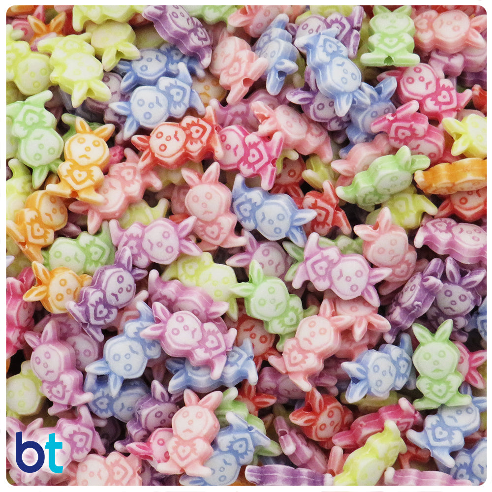 White Opaque 14mm Rabbit Plastic Beads - Colored Details (120pcs)