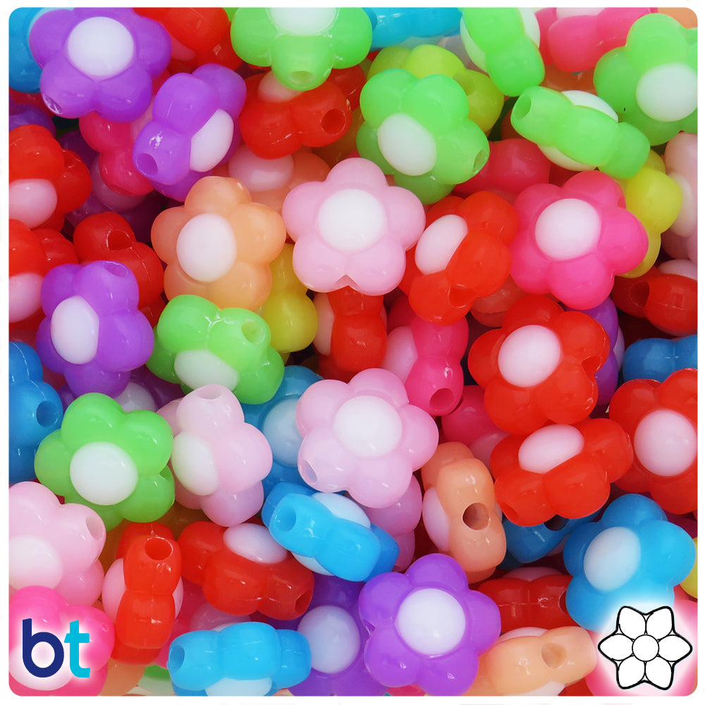 Mixed Translucent 16mm Flower Plastic Beads (50pcs)