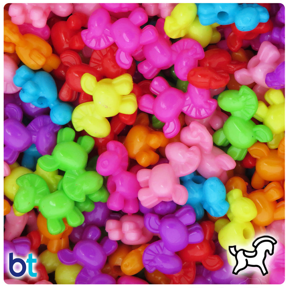 Mixed Opaque 17mm Toy Horse Plastic Beads (100pcs)