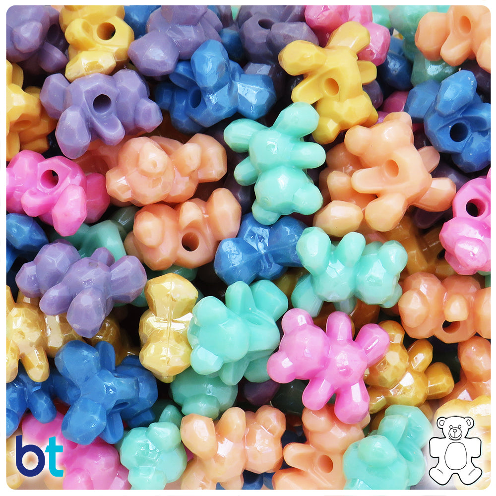 Mixed Opaque AB 18mm Faceted Teddy Bear Plastic Beads (34pcs)