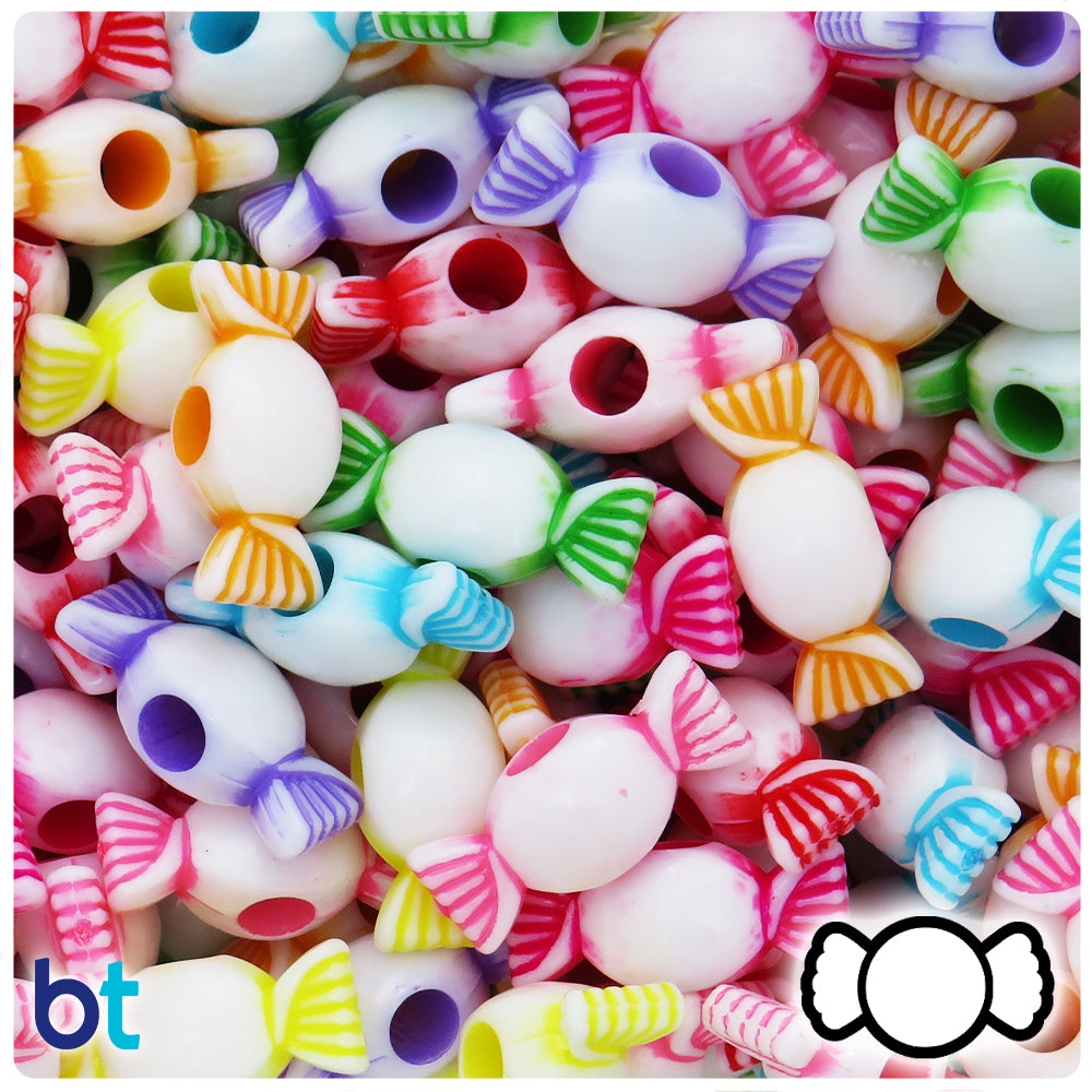 White Opaque 24mm Candy Plastic Beads - Colored Details (50pcs)