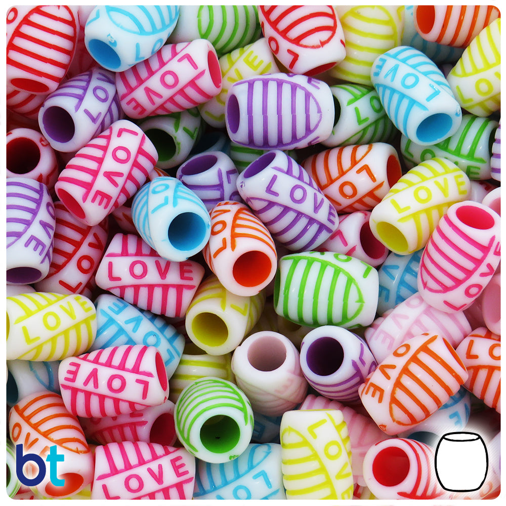 White Opaque 15mm Barrel Plastic Beads - Colored Love (50pcs)
