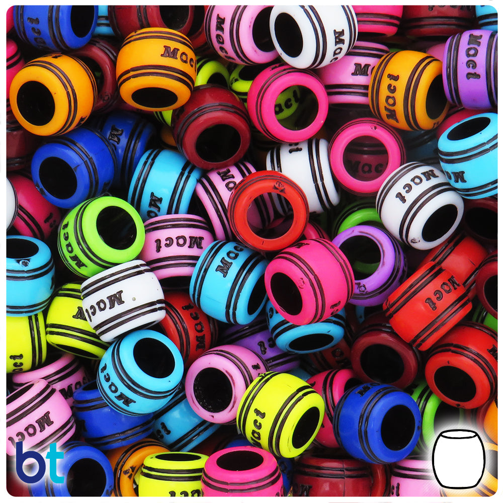 Mixed Opaque 12mm Barrel Plastic Beads - Black Text (68pcs)