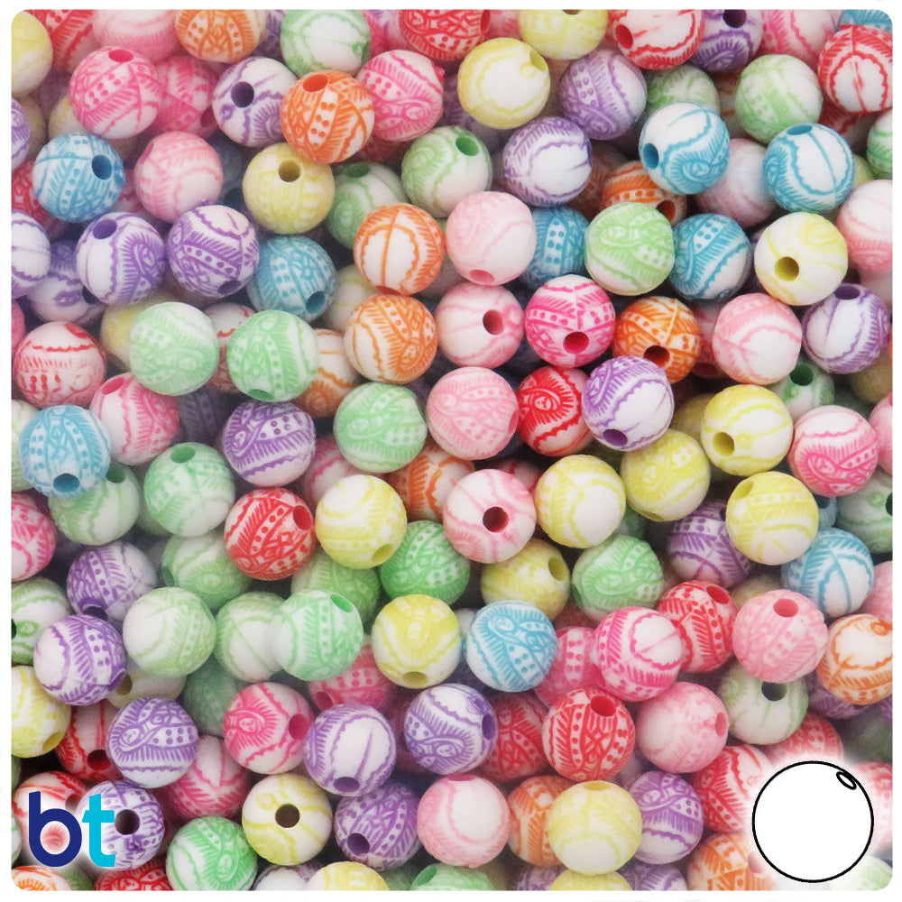White Opaque 8mm Round Plastic Beads - Colored Virgin Mary (175pcs)