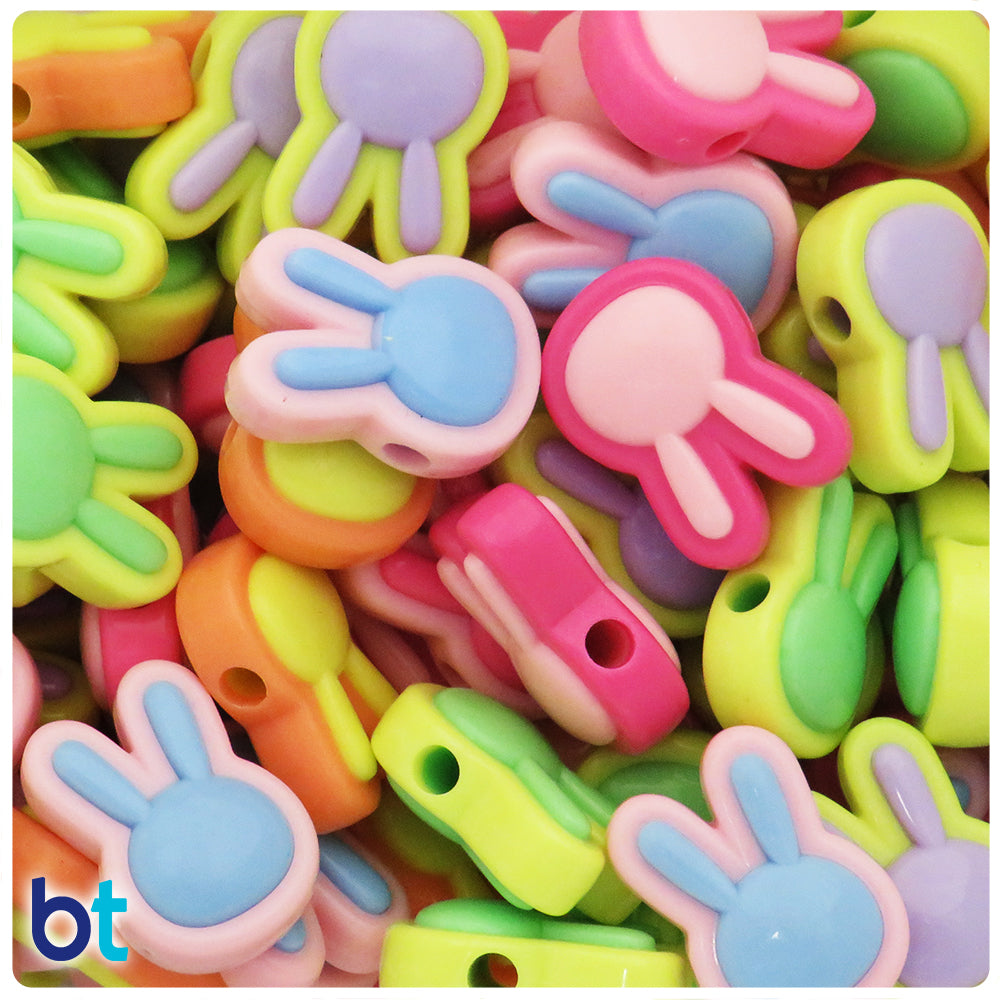 Mixed Opaque 24mm Rabbit Head Plastic Beads - Dual Colors (18pcs)