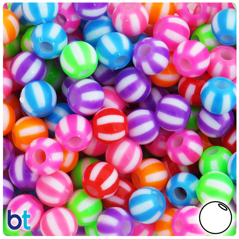Bright Opaque Mix 12mm Round Plastic Beads - White Beach Ball (65pcs)