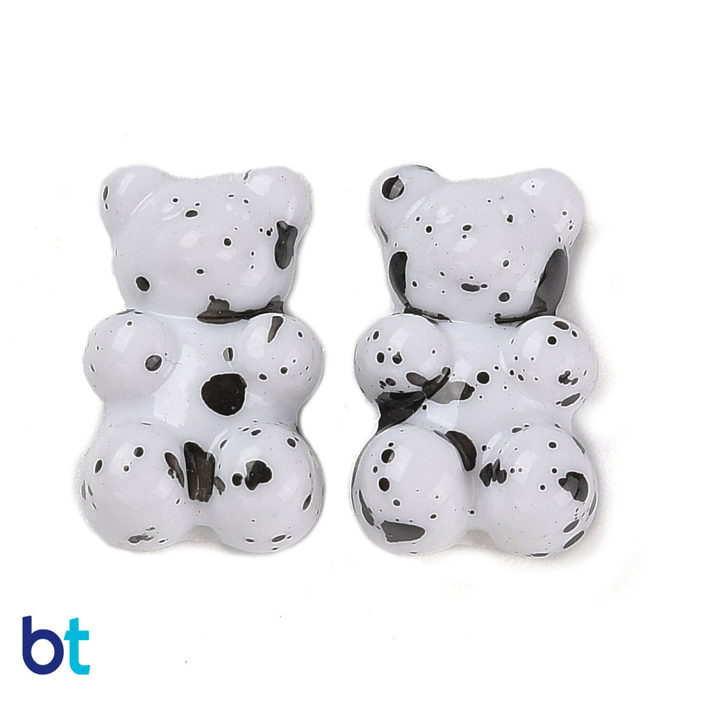 White Opaque 18mm Teddy Bear Plastic Beads - Black Spots (40pcs)