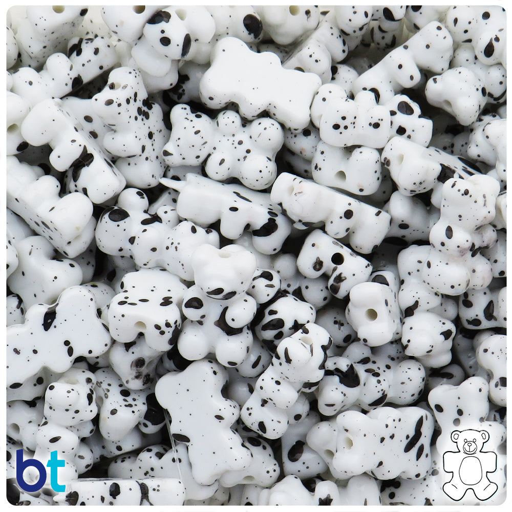 White Opaque 18mm Teddy Bear Plastic Beads - Black Spots (40pcs)